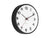 Petite horloge murale avec cadran blanc et bordure noire, aiguilles avec accent rouge