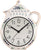 Horloge murale en céramique en forme de théière, blanc avec fleurs bleues, cadran noir, anse