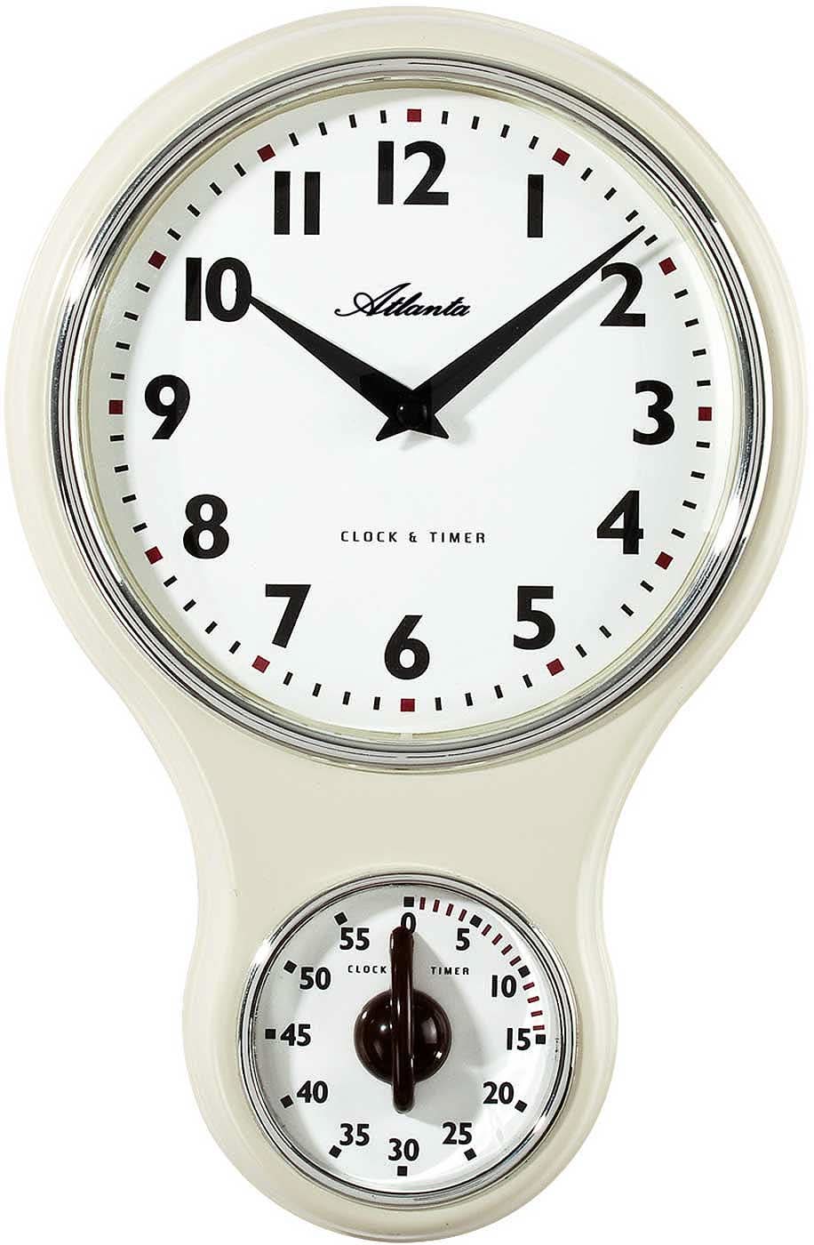 Horloge murale en plastique, façade ronde avec aiguilles analogiques et minuteur intégré