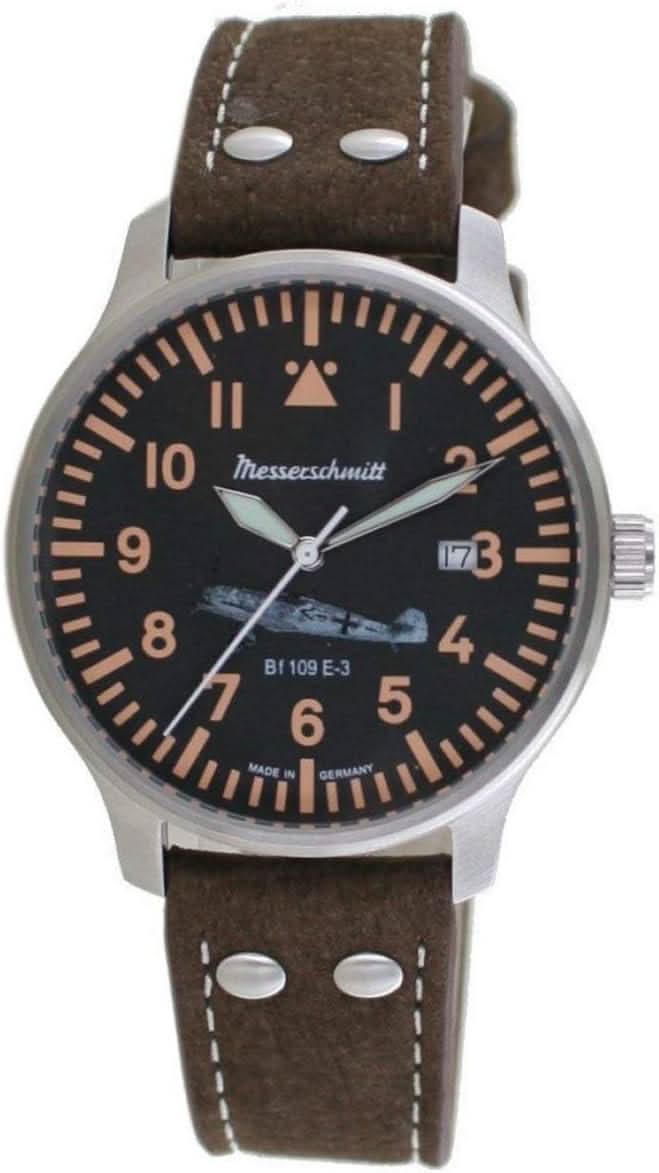 Bracelet de montre pour homme en cuir marron et cadran noir, analogique, motif aviateur
