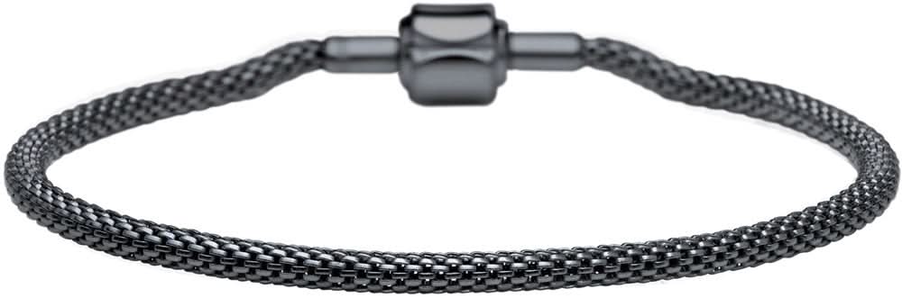 Bracelet en acier inoxydable, cordon tressé foncé avec fermoir