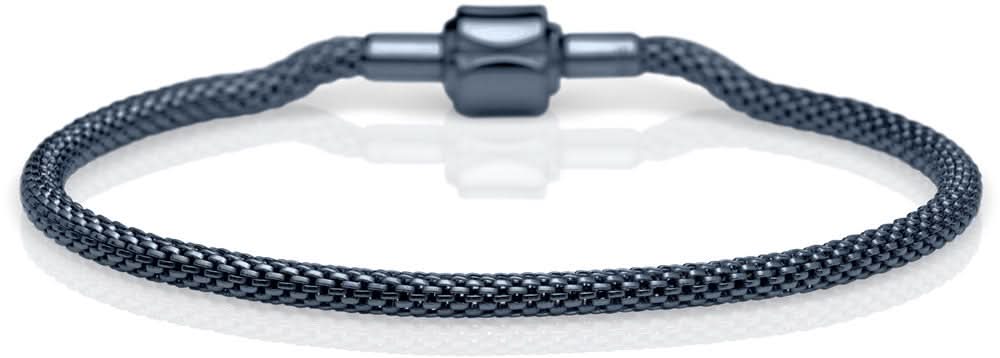 Geflochtenes Armband aus Edelstahl mit dunkelblauer Kordel und Verschluss