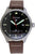 Montre homme Messerschmitt avec cadran noir, bracelet en cuir marron et aiguilles