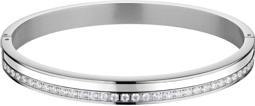 Bracelet Bering en acier inoxydable avec pierres décoratives transparentes sur le bord, 190 mm