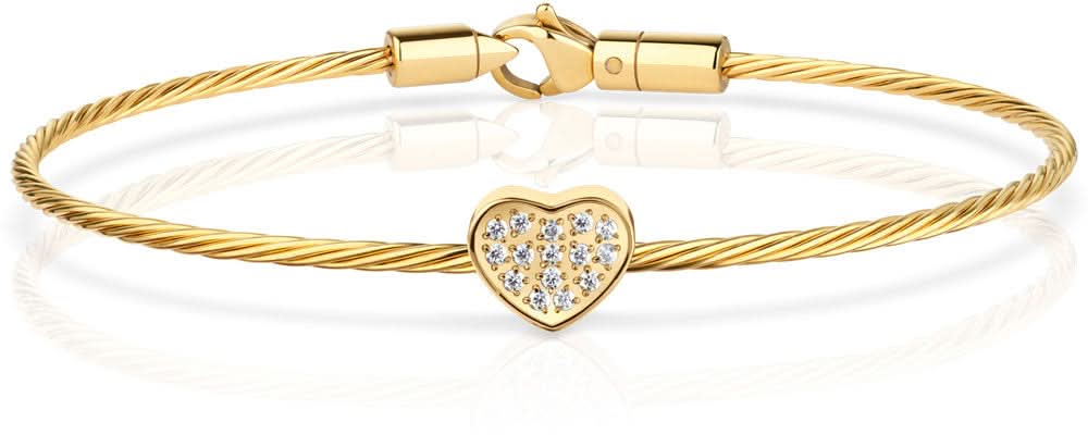Bracelet tressé avec breloque cœur en métal, doré, avec pierres de zircone bleue