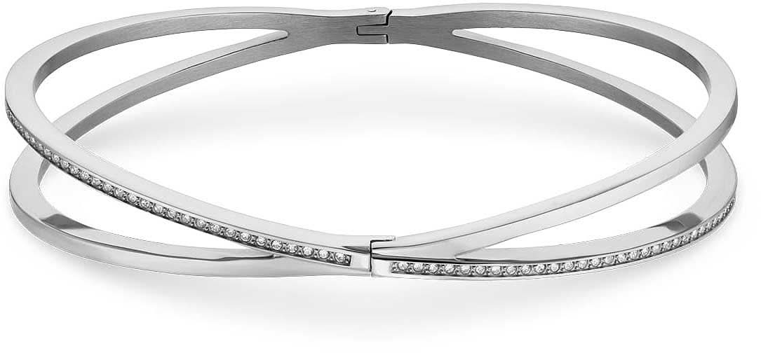 Bracelet en acier inoxydable avec incrustation de pierres le long d'un bord et fermoir, Bering 656-1117-170