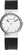 Montre pour femme avec boîtier rond argenté, cadran blanc, bracelet noir et aiguilles vertes/rouges