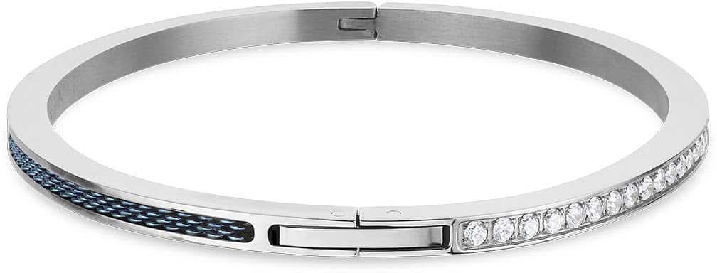 Armband aus Edelstahl mit blauem Geflecht und Ziersteinreihe am Rand
