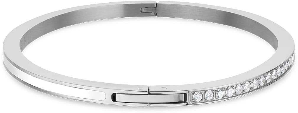 Bracelet en acier inoxydable avec fermoir et rangée décorative de pierres claires