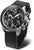 Herrenuhr mit schwarzem Zifferblatt und schwarzem Lederarmband, silberfarbener Lünette