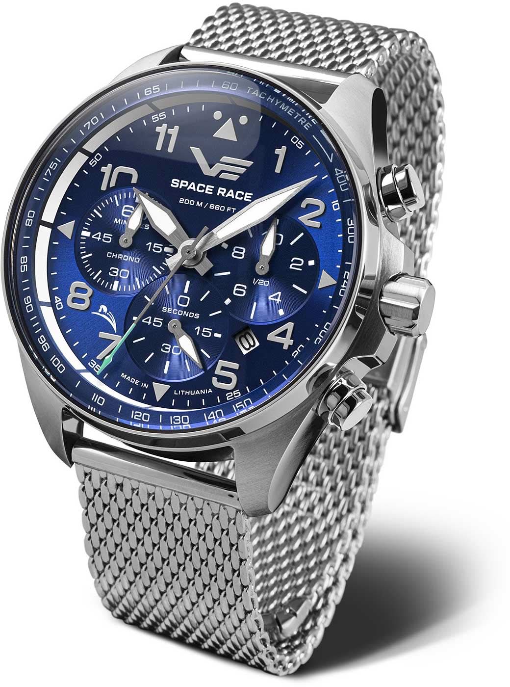 Montre pour homme avec cadran bleu, bracelet en maille argentée et boîtier en acier inoxydable