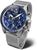 Montre pour homme avec cadran bleu, bracelet en maille argentée et boîtier en acier inoxydable