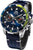Montre homme avec cadran bleu foncé, design chronographe et bracelet en cuir bleu foncé