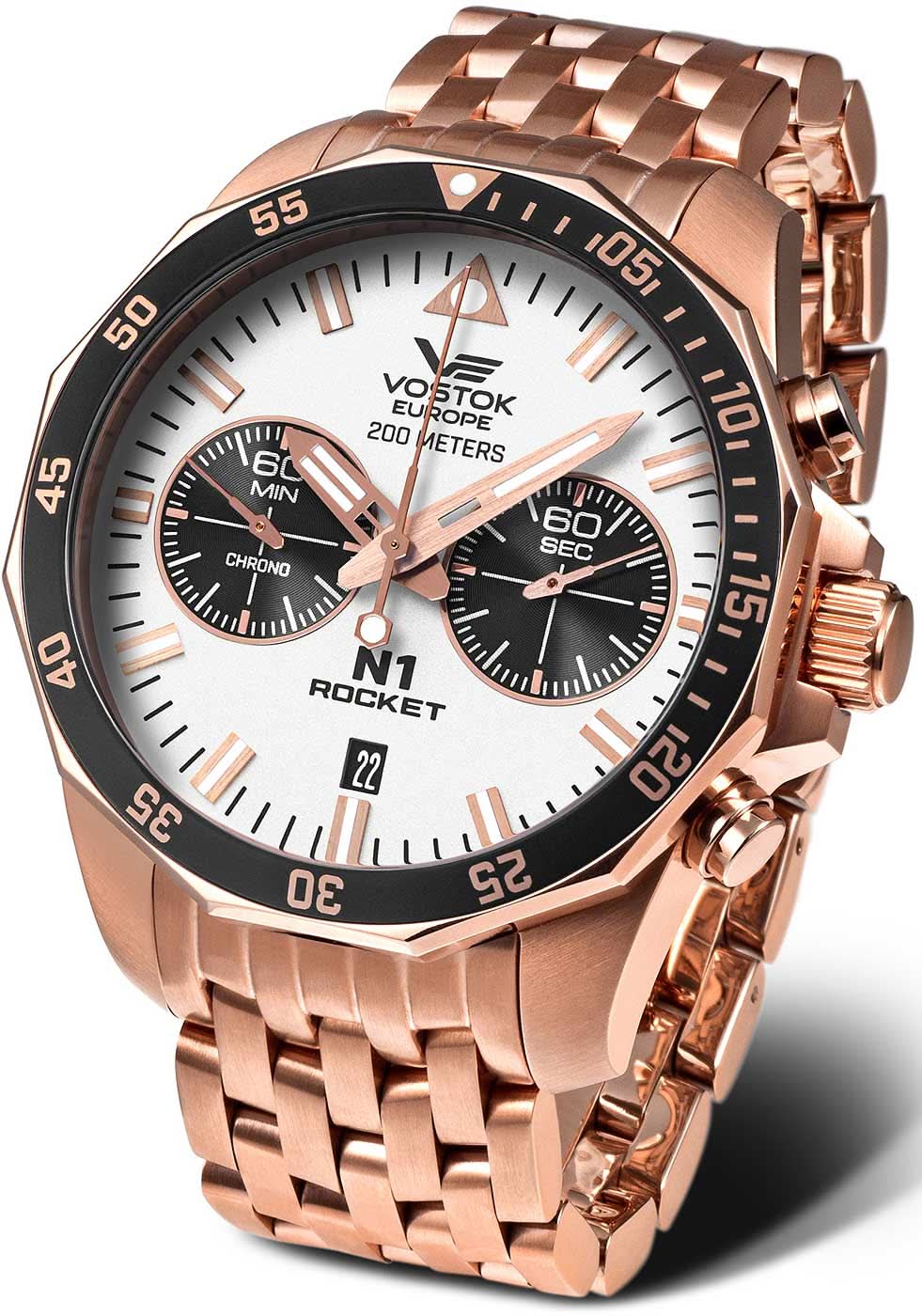 Montre chronographe pour homme avec bracelet en acier inoxydable plaqué or rose et cadran noir