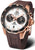 Montre homme avec bracelet en caoutchouc marron, lunette noire et cadran chronographe