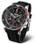 Montre homme avec cadran noir, lunette rouge et bracelet en caoutchouc noir