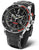 Montre homme avec cadran noir, lunette rouge et bracelet noir perforé