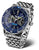 Montre homme avec lunette bleue, cadran noir et bracelet en acier inoxydable