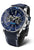 Montre homme avec cadran bleu, bracelet en cuir noir et index luminescents