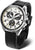 Montre chronographe pour homme avec cadran noir, compteurs blancs et bracelet en cuir