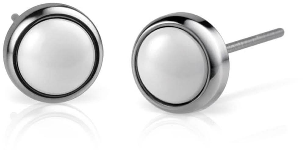 Clous d'oreilles ronds en acier inoxydable avec surface argentée brillante et bordure foncée