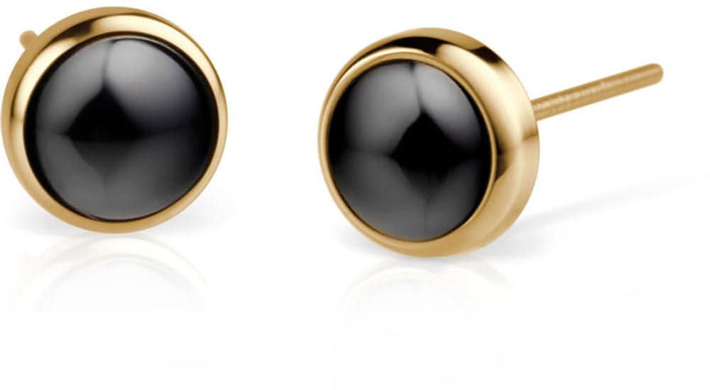 Clous d'oreilles en acier inoxydable avec insert rond noir dans un cadre doré, avec tige