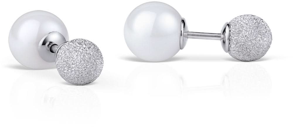 Clous d'oreilles Bering en argent 925 avec sphères rondes blanches et éléments structurés argentés