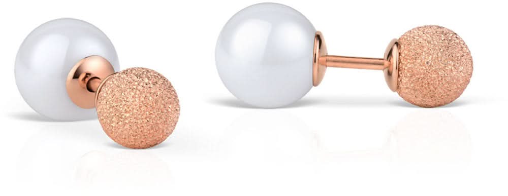 Clous d'oreilles en argent sterling 925 avec perles rondes blanches et disques plaqués or rose