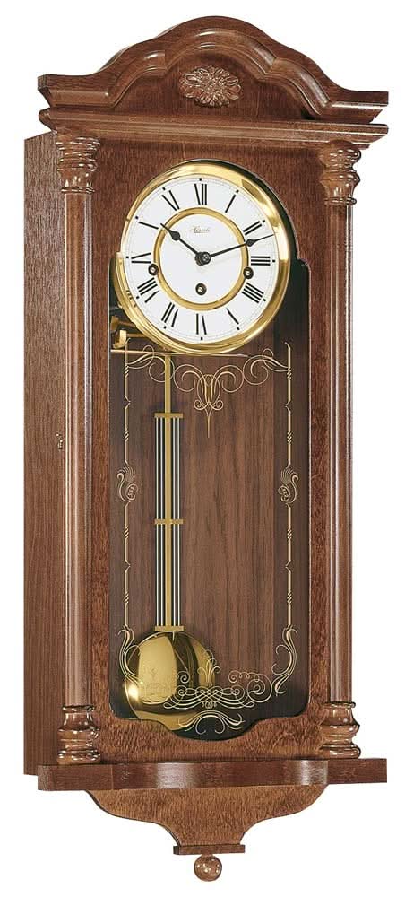 Horloge murale en acajou avec façade en verre, cadran rond et pendule décorative