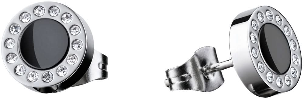 Clous d'oreilles en acier inoxydable, ronds avec insert foncé et bordure en zircone