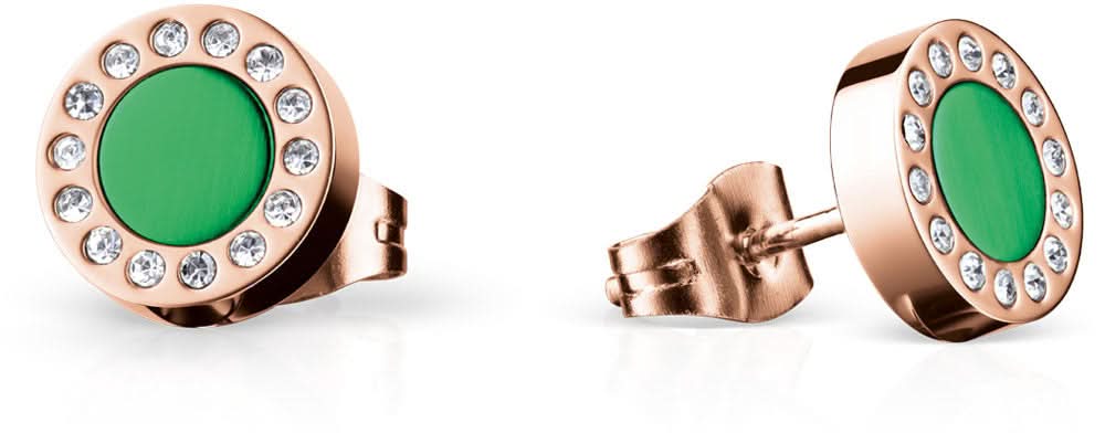 Ohrringe aus Edelstahl, rund: roségoldfarbenes Design mit grünem Stein und Zirkonia