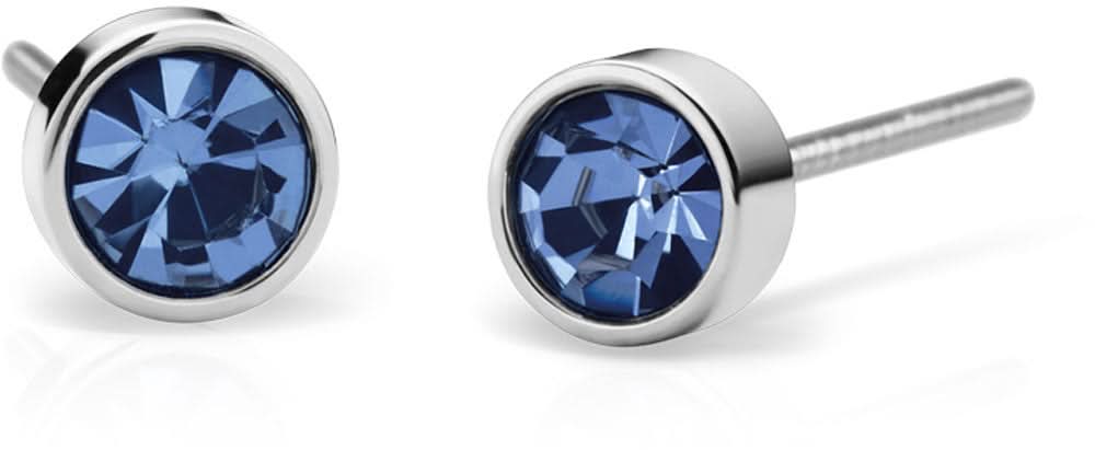 Boucles d'oreilles en acier inoxydable avec pierre bleue ronde, sertissage rond