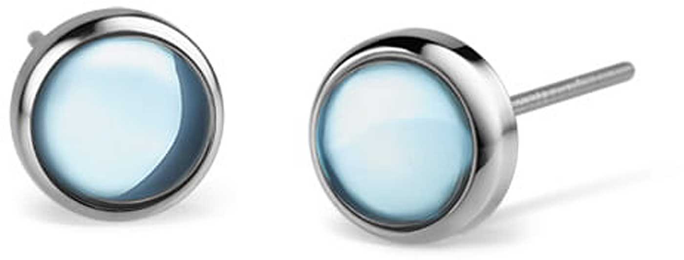 Boucles d'oreilles Bering en acier inoxydable avec pierre ronde bleu clair et fermoir poussette