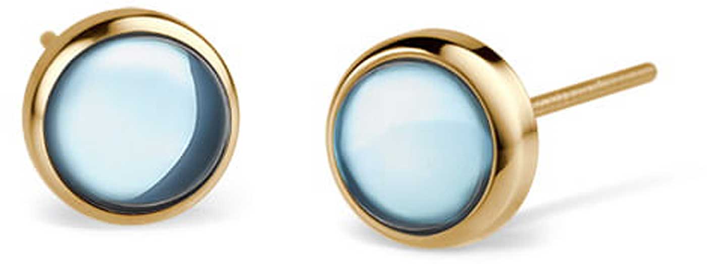Clous d'oreilles ronds en acier inoxydable avec insert bleu et bordure dorée