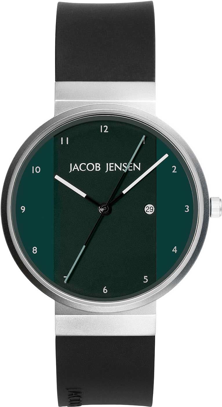 Bracelet de montre unisexe avec cadran rond vert, boîtier argenté et bracelet noir