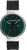Bracelet de montre unisexe avec cadran rond vert, boîtier argenté et bracelet noir