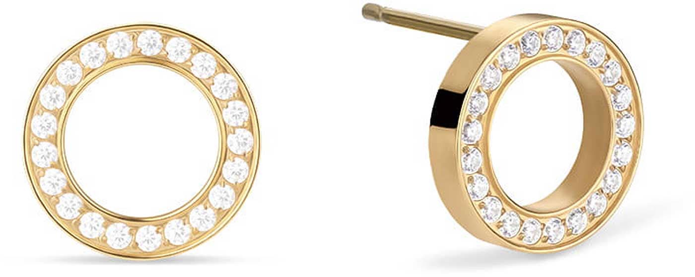 Clous d'oreilles ronds avec pierres, bijou doré avec cercle scintillant de cristaux