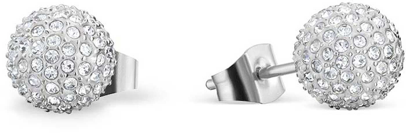Ohrstecker mit Kugelform, silberfarben, rundum mit kleinen Steinchen besetzt