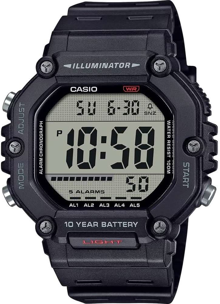 Montre numérique homme avec bracelet en caoutchouc noir et affichage LED, pile de 10 ans