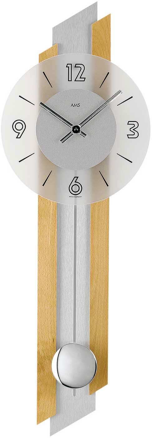 Horloge murale AMS 62x23x7 cm bois • Mouvement à quartz silencieux • Design moderne