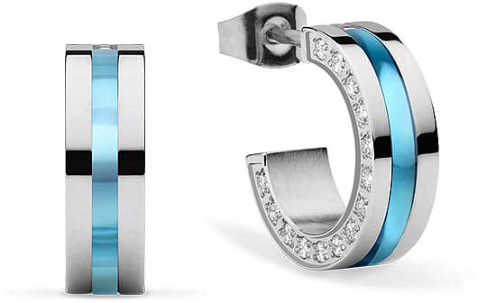 Créoles carrées en acier inoxydable avec pierres, Bering, avec insert bleu