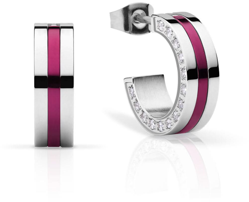 Boucles d'oreilles créoles en acier inoxydable avec rayure violette et zirconias scintillants
