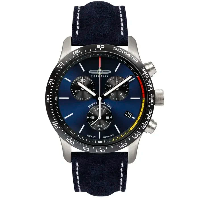Herren-Quarzarmbanduhr, analoger Chronograph, blau-schwarzes Zifferblatt, Textilband