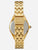 Seiko Damenuhr mit silbernem Zifferblatt und goldfarbenem Gliederarmband, Frontalansicht