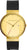 Montre pour femme avec bracelet en cuir noir, cadran doré avec date et chiffres romains