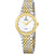 Festina Damenuhr mit goldenem Rand, weißem Zifferblatt und silbernem Gold-Metallarmband