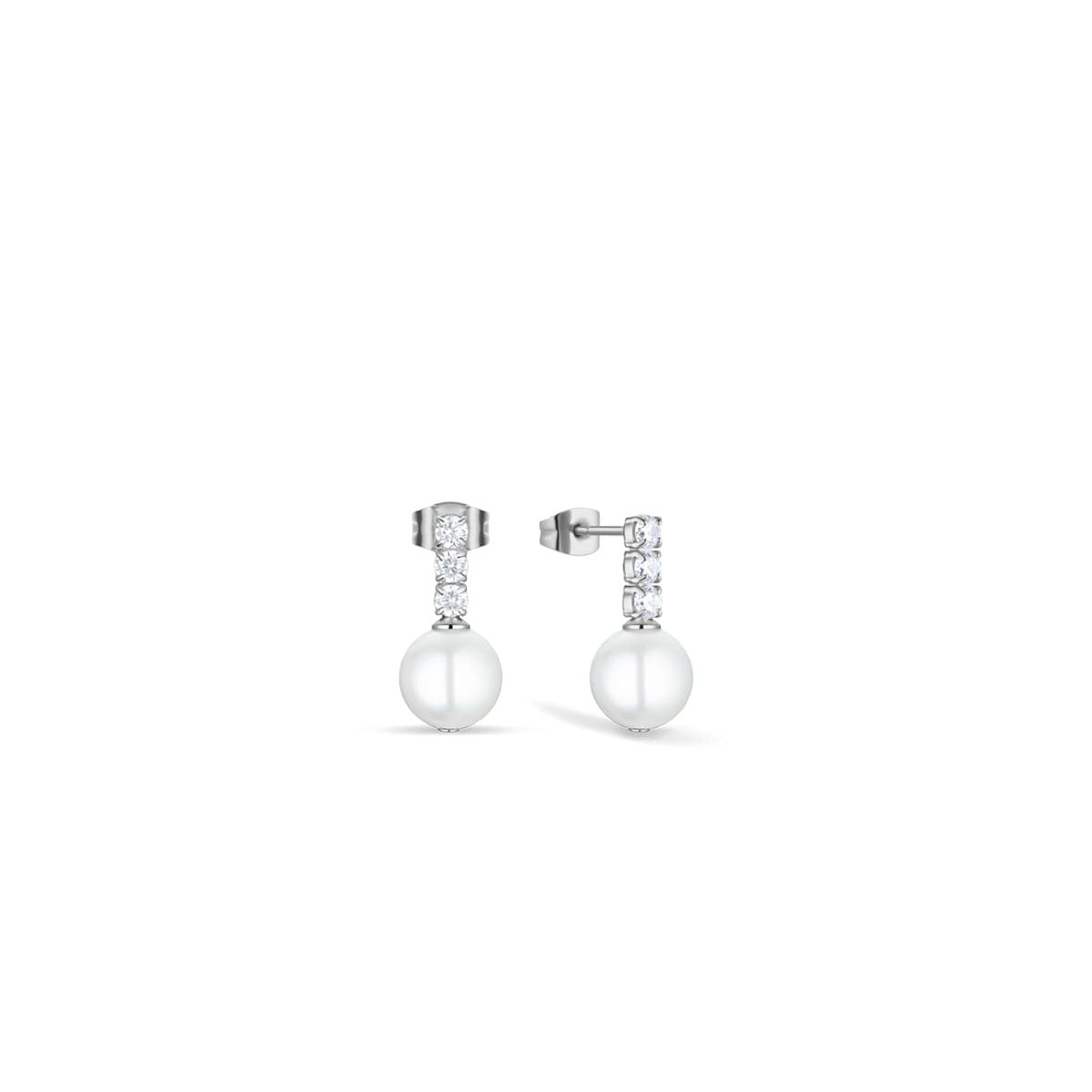 Clous d'oreilles en argent avec barres en zircone et perles blanches