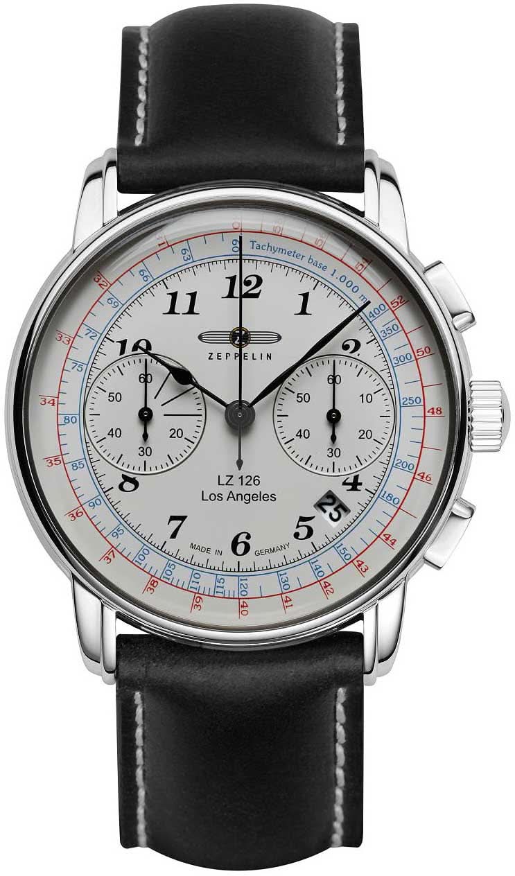 Montre homme avec bracelet en cuir noir, boîtier argenté et cadran blanc