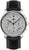 Montre homme avec bracelet en cuir noir, boîtier argenté et cadran blanc