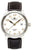 Herrenuhr: silbernes Gehäuse, weißes Zifferblatt, braunes Lederband, Datumsfenster